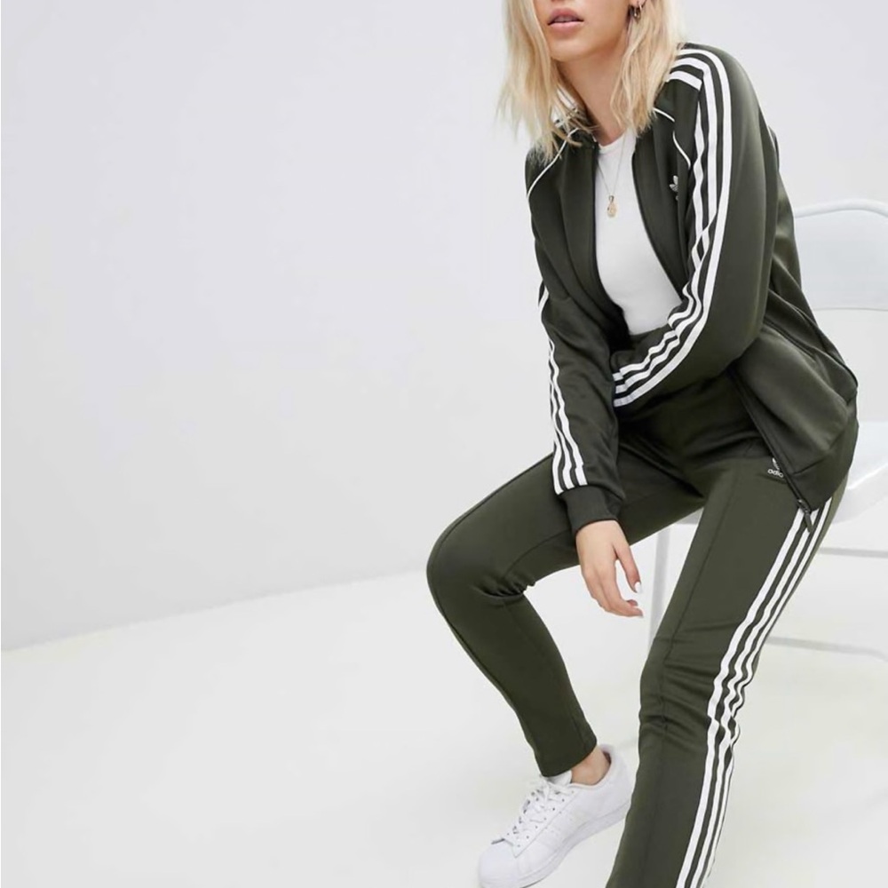 adidas Olive Track Pants set with White Stripes - Picture 7 of 8